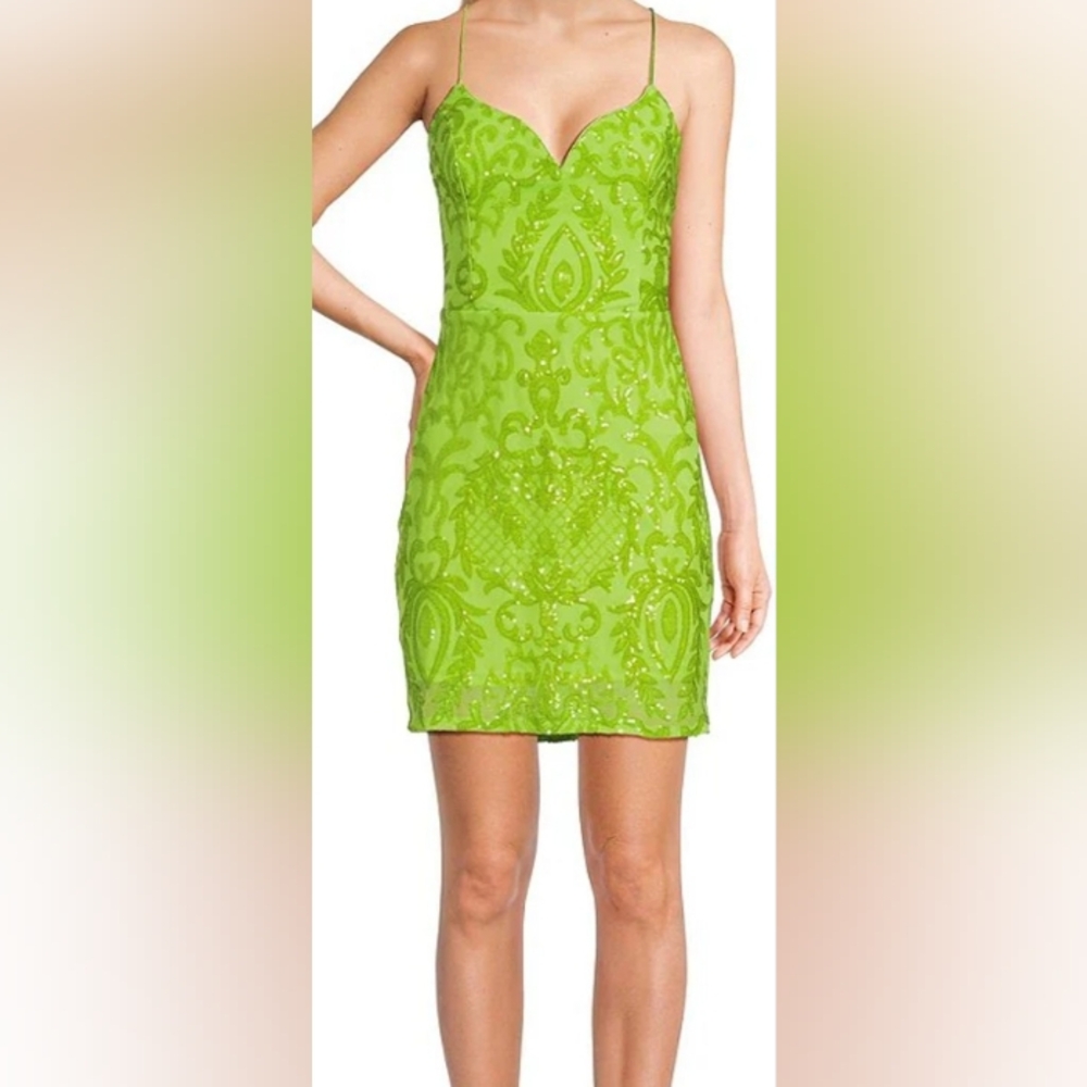 NWT Lulus Lime Green Sequin Mini Dress Size Large